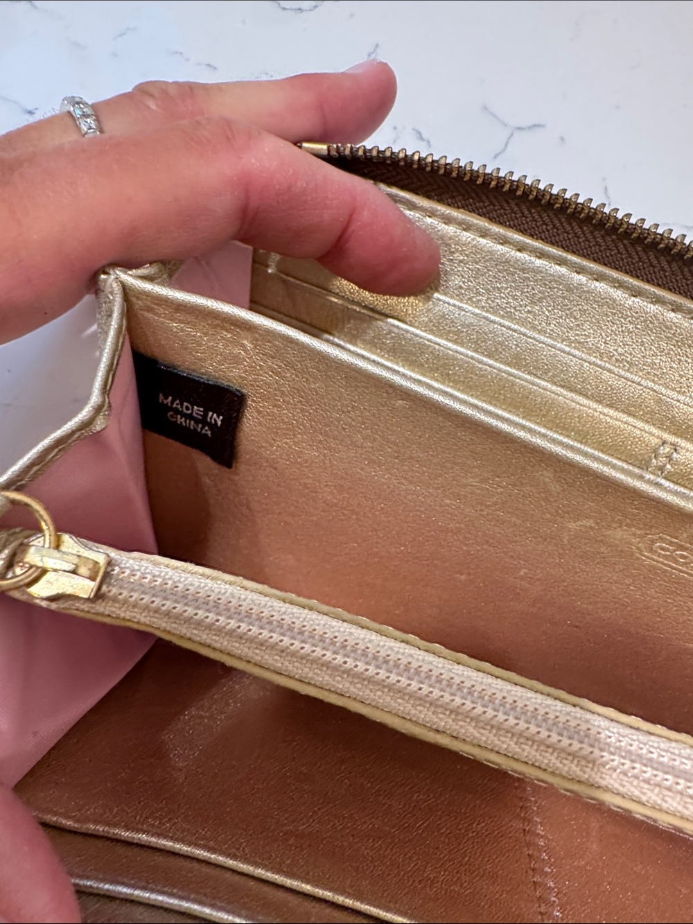 Coach Brown Monogram Wallet with Metallic Gold Trim - Picture 10 of 13